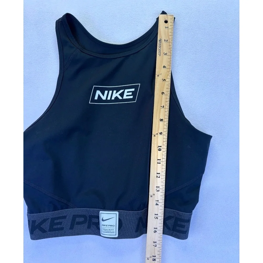 Nike Pro Dri-FIT Women Black High Neck Racerback Sports Bra Crop Top Medium